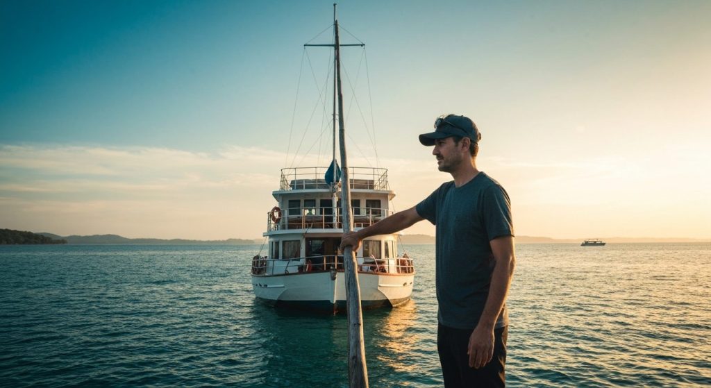 is phinisi boat safe for komodo national park overnight trips — Photorealistic editorial travel photograph relevant to: