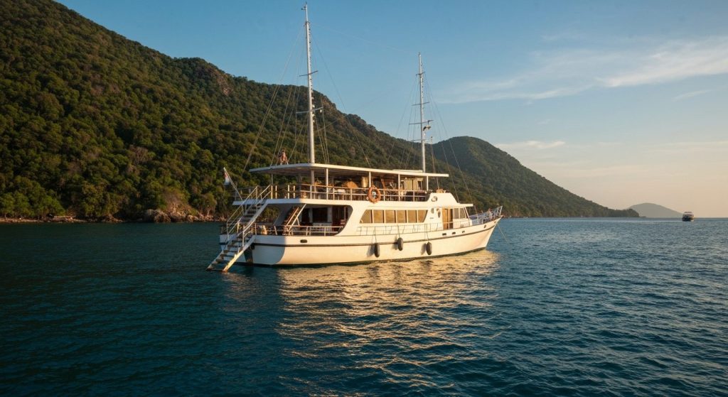 luxury phinisi komodo — Photorealistic editorial travel photograph relevant to: The exact-match authority for luxury phi